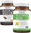 Svart Seed Olje & St. John's Wort (3-måneders forsyning) Harmony Essence Bundle av svart frøolje (180 kapsler) Kaldpresset Nigella Sativa & St. John's Wort (180 kapsler) med kraftig 900mcg Hypericin
