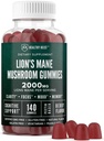 Lions Mane Mushroom Gummies for voksne, 140 greve bulk løve Chewables, høy styrke 10:1 organisk ekstrakt utgjør 2000 mg, Supplement støtter mental klarhet, fokus, Mood og hjerne tåke