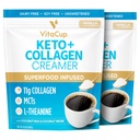 VitaCup Keto + Collage Coffee Creamer Vanilla Flavor w/MCT, kollagenprotein, kokosvann, L-Theanine for keto diett, kaffe, smoothies, & rister, Dairy-Free, Glutenfri, Soja-fri, 2 poser,10oz hver
