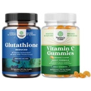 Bundle av Redusert Glutation Supplement med Melke Thistle - 500 mg per servering ren L Glutation og Chewable Vitamin C Gummies for voksne - Askorbinsyre Naturlig Gummy Immun Booster & Cold Remedy