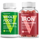 Hele maten Multivitamin + Iron Gummies | Hele mattilskudd for energi, Gut, immun helse | Blod Sunn og energi støtte for jernmangel, Anemi, 90 Ct