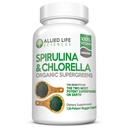 Alliert Life Spirulina og Chlorella | Økologisk Klorofyll Vegansk Protein pulver Grønn Superfood | 120 Kapsler