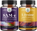 Bundle av ren Sam E Supplement 150mg - Nootropic samme 150mg Per servering for minne og hjerne støtte og L Lysine 1000mg gratis form - L-Lysine Supplement for øye helse Lip Care Collagen Syntese