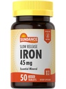 Sundance jern 45 mg langsom release piller | 50 tabletter | Essential Mineral Supplement | Vegetarisk, ikke-GMO, og glutenfri formel