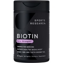 Sportsforskning® Biotin 5000mcg med økologisk kokosolje - Biotin (Vitamin B7) for sunn hud og hår støtte* - for kvinner og menn - Vegan, ikke-GMO, Gluten og soya-fri - 30 Veggie Softgels