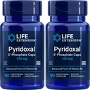 Life Extension Pyridoxal-5'-Phosphate Caps P5P 100 mg, 90 Veg Kapsler (pakke med 2) - Avansert vitamin B6 Supplement