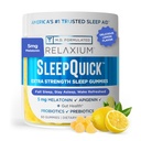Relaxium søvn rask gummy, søvnhjelp støtte, 5 mg melatonin, vitamin D-3, prebiotiske og probiotiske blanding, gluten & narkotika, sitron flavor, 60 gummier