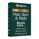 Wellgenix Purvana Max hår, hud og negler Vitamin - dobbel styrke Biotin 5000 MCG, VIT A & B, Folinsyre, Grape Seed Extract - Hair Support Supplement -30 Kapsler (pakke med 1)