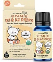 Legendairy Melk Økologisk Baby Vitamin D3 K2 Flytende dråper, 400 IU Baby Vitamin D dråper for spedbarn med K2 dråper, vitamin D-dråper for nyfødte, Todlere og barn, Vegan, 90 Drops Flytende