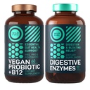 Digestive enzymer med probiotika og prebiotika og Vegan Probiotic Plus B12 Forbedret Digestive og Gut Health Bundle