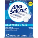 Alka-Seltzer Heartburn + Smerte Effervescent Aspirin + Antacid Tabletter, Rask Heartburn Relief og Acid Indigesjon Relief, Smerte Relief med Aspirin, 72 Ct