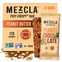 Mezcla Puff Crispy Protein Bars, Glutenfri & Vegansk Protein Bars, 10g Protein, Alt for Crispy Rice Treat, Granola Bars & Breakfast Barer, Sunn Snacks for voksne, Peanut Smør sjokolade, 12 Pack