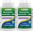Best Naturals, Glukosamine Chondroitin og MSM Joint Supplements, 2600 mg per servering, (180 Count (Pack of 2))