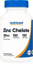 Nutricost Zink Chelate 50mg, 120 vegetariske kapsler - Glutenfri og ikke-GMO