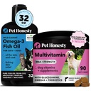 Omega 3 Fish Oil & Multivitamin Max Styrke Bundle: Wild Caught Omega 3 Supplement og 15-i-1 Hundevitaminer for hud, Coat og helse (32oz)