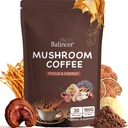 Mushroom Kaffe, 6 Adaptogen Mushrooms (Lion's Mane, Cordyceps, Tyrkia Tail & andre) blandet med Premium Instant Coffee for fokus, energi, immun- og gut helsestøtte, 30 Services