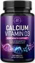 Kalsium Supplement 1200 mg - med vitamin D3 for beste absorpsjon - støtter immunhelse, bein og tenner - Naturlig kalsiumkarbonat + 1600 IE D3 - flaske i USA for kvinner og menn - 120 tabletter