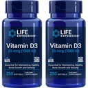 Livsforlengelse Vitamin D3 25 mikrog (1000 IE), immunsystemstøtte, Bone Helse, Helbredelse, Verdistørrelse, Glutenfri, Ikke-GMO – To pakker - 2 x 250 Softgels