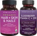 Organisk hårhud og negler + eldrebær, vitamin C & sinkbund, laget med biotin 5000mcg for sunnt hår, eldrebær for antioksidant og immun støtte