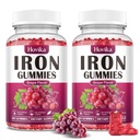 (2 pakke) Jern Gummies Supplement for kvinner og menn, jerntilskudd for anemi med vitamin C, B12, Folate-Blod Builder & Energi Støtte for jernmangel - Grape Flavor, Vegan, 120 Gummies
