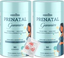 Prenatal Gummies Sukker Gratis 180 greve - Organics Prenatal Vitaminer for kvinner med Folat, DHA & Probiotika - Jernfri Prenatal Vitamin Gummies for Immun & Digestive - 2 flasker