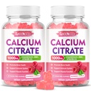 2 Pack kalsium Citrat Gummies 1000 mg w/vitamin D3, høy absorpsjon kalsium gummier for kvinner og menn, Plus magnesium, Kalium, sink for muskler og immunforsvar, bringebær Flavor, 120 greve