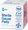 Globe 4' x 4 - Avanserte sterile Gauze Pads for sår dressing | 100-Pack, individuelt pakket | 12-Ply bomull & høy absorbent | Avanserte Gauze Sponge-Pads for sår omsorg og hjem førstehjelpssett (4 x 4)