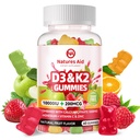 Natures Aid Sukker-fri vitamin D3 K2 Gummies med kalsium + K2 (MK-7), Magnesium Citrat, vitamin C, Extra styrke - Ultimate Absorpsjon for Bone Muskel Tenne Immune, Vegan - 60 Gummies