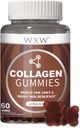 WXW Hydrolysert collagen Peptider Gummies for kvinner, ikke-GMO Anti-Aging formel med biotin, sink, vitaminer C & E for hår, hud og negler | 60ct,Vanilla Unflavored
