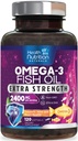 Omega 3 Fish Oil 2400 mg - Triple Styrke Omega3, EPA & DHA Fatty Acids Supplement - Naturlig støtte for immune, hjerte og hjerne helse - Villt Fanget, Ikke-GMO, Lemon Flavor, Burpless - 120 Softgels