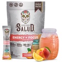 Salud 2-i-1 energi drikke pulver + fokus, fersken lemonade, organisk kaffe, B6 + B12, teanin, ren energi drikke pakker, Agua Fresca blanding, ikke-GMO, Glutenfri, Vegan, 1 g sukker, (15 serveringer)