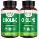 Nøstede Naturals Choline Bitartrate 500mg - høy potens Choline Supplements - Støtter Matern & Fetal Helse under svangerskapet * - 100% vegansk og ikke-GMO - 2-Pack (180 vegansk kapsler)