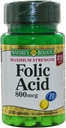 Naturens Bounty folic Acid 800 mcg tabletter Maksimal styrke 250 ea (pakke på 5)