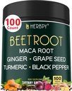 6in1 Beetroot Supplement med Maca Root, Grape frø, Ginger, gurkemeie og svart pepper for hjerte helse og immun støtte - 100 Vegan Kapsler