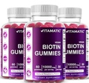 Vitamatic Biotin Gummies 10.000 mhg for sterkere hår, hud og negler - 60 vegansk gummi - også kalt vitamin B7 (3 flasker)