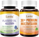 Lovita Kaldpresset Flaksfrø Olje & Premium Multivitamin for voksne 30+ Næringsstoffer Bundle (vegetarian)