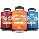 Nutrivein Premium Liposomal Glutathione, Apple Cider Vinegar Capsules, & Vitamin C Supplement Bundle: Vitamin C, ACV Kapsler, & Glutathione Supplement Bundle for Cellular Defense & Detox