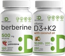 DEAL Supplerende Vitamin D3 10.000iu + K2 200mcg Softgels & Berberine Supplement med Yohimbine Bundle – essensielle Sunshine Vitaminer med kokosolje – høy absorpsjon Hydrochlorid HCl Former