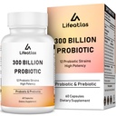 300 milliarder CFU Probiotika - Probiotika for kvinner og menn, 12 Probiotiske Strains Plus Prebiotic, for immune og digestive, Gut helse, gassblekning, hyllestabil - 60 Caps