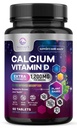 Kalsium 1200 mg med vitamin D3, kalsiumtilskudd vitaminer, bein, tenner og immun helse støtte, kalsiumtilskudd med D for kvinner og menn, Naturens absorberbare kalsiumkarbonat - 60 tabletter