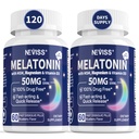 NEVISS Melatonin 50 mg for voksne - Ekstra styrke 9-i-1 Fast Oppløselig Sublingual - høy dosering med magnesiumglycinat, vitamin D3, Ashwagandha, sitron balm, kamille, sukkerfri, vegan 120 tabletter