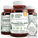 Naturlig Nutra Chelated Kalsium Magnesium 1000/500 mg Kosttilskudd Plus Betaine HCL - Chelated Cal Mag forbedrer beintetthet, støtter muskel, tenner, kardiovaskulære og nerve helse, 100 vegan tabletter