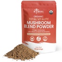 Organic Mushroom Powder blanding - 4-i-1 Reishi, Lions Mane, Cordyceps og Chaga Mushroom Supplement Extract Complex, Mushroom Blend Powder for immunforsterkning og hjerne støtte, Legg til kaffe, te eller vann