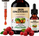 Maxi Health Iron Supplement 15 mg Per ML – Øk energi og blodnivå uten kvalme eller dyspepsi – flytende jerndråper for menn, kvinner og barn – 2 oz. (2 oz, 2 Pack)
