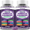 Elderbær Gummies immun støtte, daglig støtte for barn og voksne*, med Sambucus Elderberry, sink, vitamin C, D3, B6, B12, Plus - Diett Supplement - 140 Count