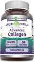 Amazing Formler Advanced Collagen Supplement | Collagen Type I, II & III, med Vitamin C & Hyaluronsyre | 1600 Mg Per Serving | 180 Kapsler | Ikke-GMO | Glutenfri |