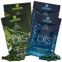 ENERGYbits/RECOVERYbits - Organic Spirulina & Chlorella Tabletter - Single Serving Sample Packs - Algae Superfood - Høyt protein, Klorofyll - Selvpleie - Vegan, Keto, Glutenfri - 4 poser, 30/Bag