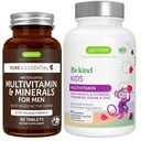 Multivitamin & mineraler for menn + Avanserte Kids Multivitamin Gummy Vegan Bundle, med Metylerte B-vitaminer, Vitamin A, C, D3 & E, Ren etikett, 60 tabletter + 90 Berry Flavor Gummies, av Igennus