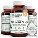 Naturlig Nutra Cal-Mag Citrat med vitamin D3,1000/500 mg kompleks, styrke bentetthet, muskel og nerve helse, bidra til å opprettholde sunne tenner, høy biotilgjengelige kilder, 100 vegan tabletter