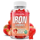 Iron Gummies for kvinner, menn og barn, sukker gratis jern Supplement med kalsium, sink, folat og vitamin B12, C, B6 - for blodbygging og energi støtte, Anemi, Jordbær, 60 greve